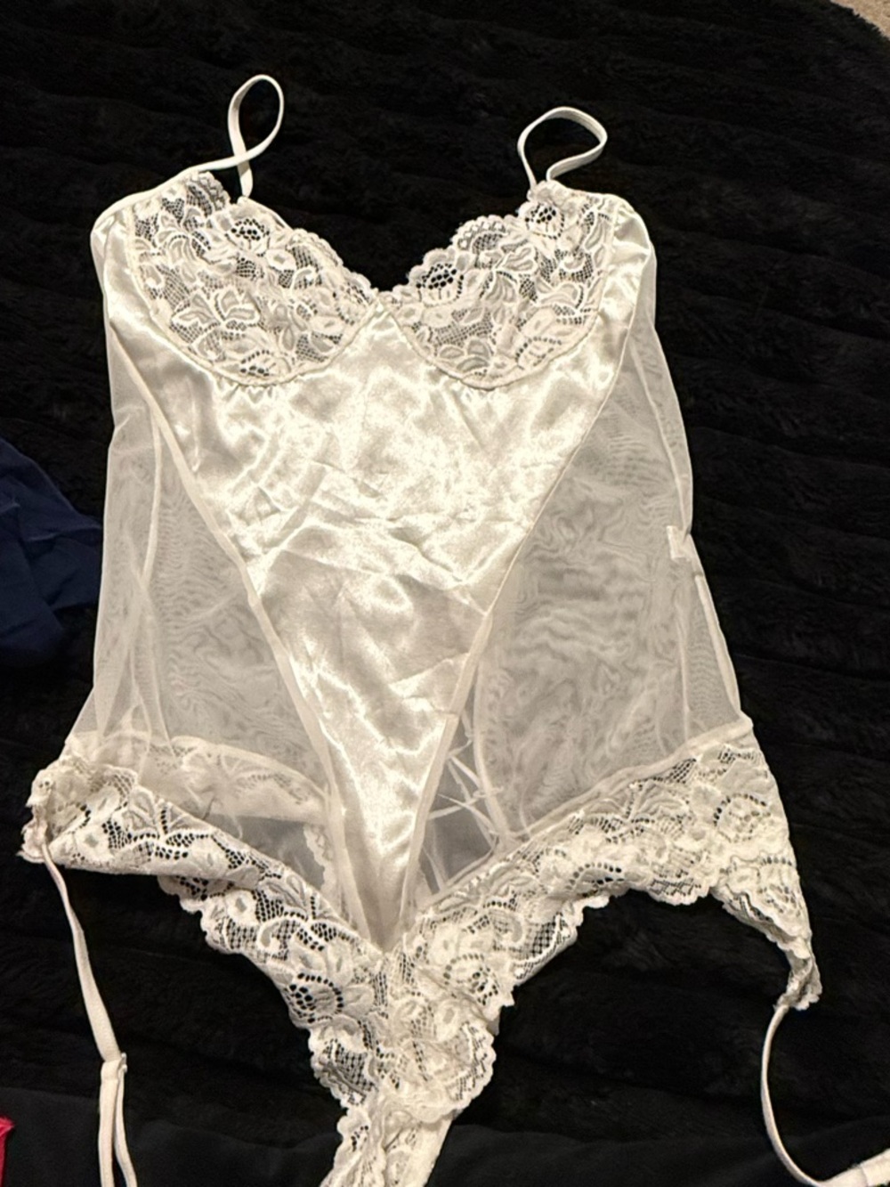 White Lace Satin Bodysuit Lingerie